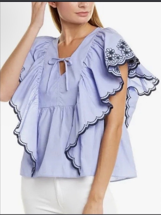 kate spade Tops - Kate Spade Daisy Embroidered Top Ruffle Blouse size large